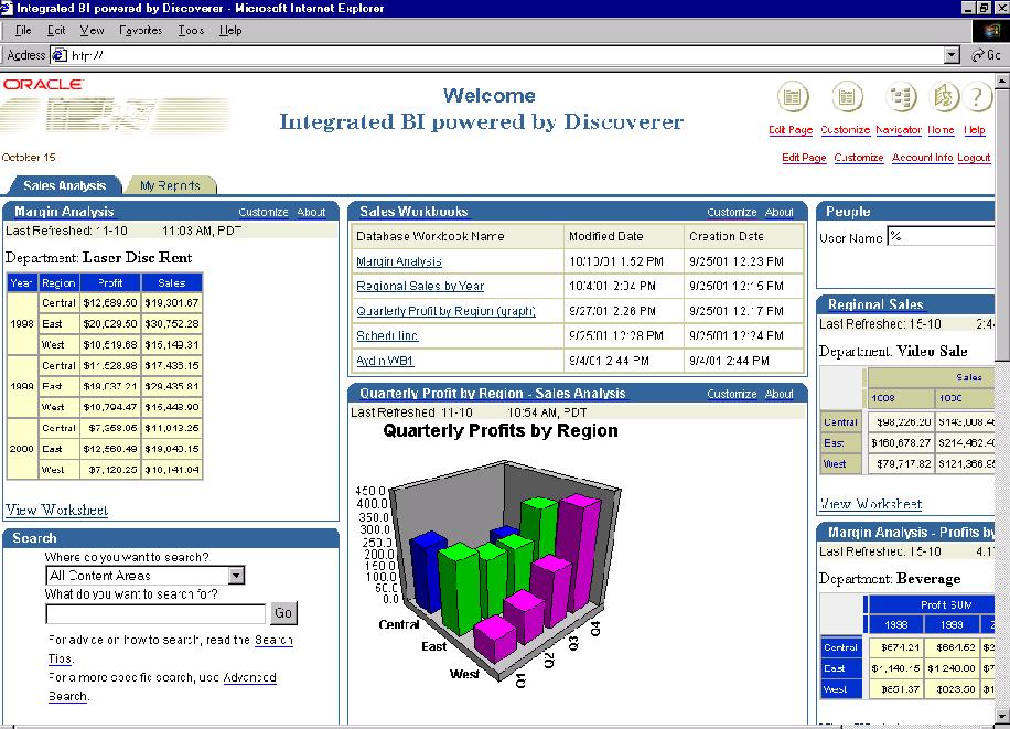Figure 11 1 An OracleAS Portal containing a List of Worksheets portlet You can also use Discoverer portlets in