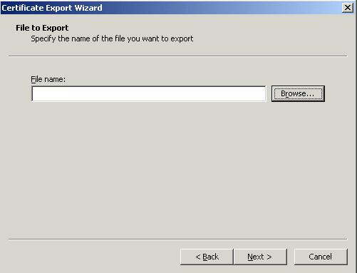 Click Next to display the File to Export page in the Certificate