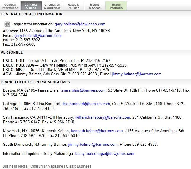 Contacts & Reps Tab The Contacts & Reps tab opens a display with general contact information, a short list of top personnel, and branch offices (if any).