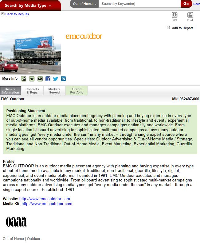 Out-of-Home Media Page When you select a media from the Outof-Home Media database the media will be opened using the Out-of-Home Media page.