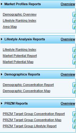 The menu column lists the various reports that are available.