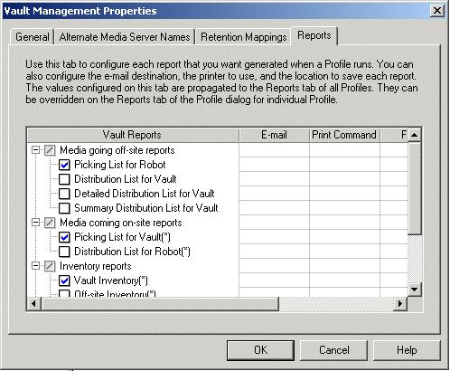 Configuring Vault Configuring Vault management properties 81 The following is an example of the Vault Management Properties Reports tab. To change report properties 1 Double-click on a report.
