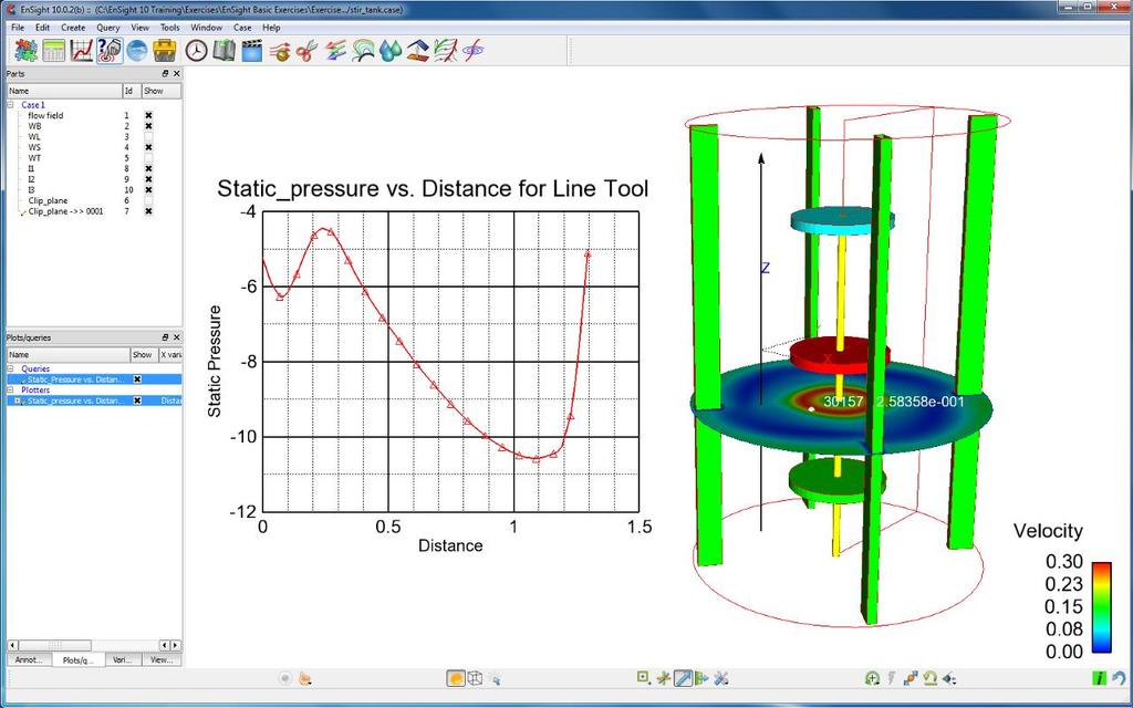 Exercise 3: Query and plot using the Line Tool and query a point on a clip plane of a stir tank 1.
