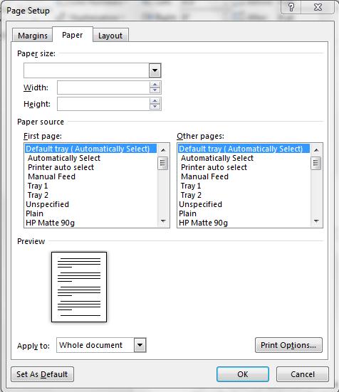 Set Paper Size Paper Tab of Page Setup Width = Calculated Cover Sheet Width Height = Calculated Cover Sheet Height