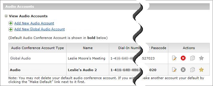 Adding and Managing Clients (Users) Update Audio Accounts Expand the Audio Accounts section to view and manage the client s audio conference accounts. Create a new audio account.