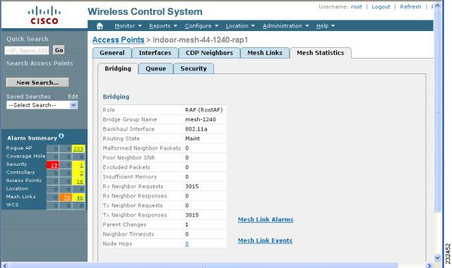 Adding and Managing Mesh Access Points with Cisco WCS The Mesh Statistics tab and its subordinate tabs (Bridging, Queue and Security) only appear for mesh access points.