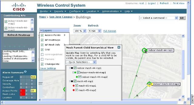 Adding and Managing Mesh Access Points with Cisco WCS Viewing the Mesh Network Hierarchy You can view the parent-child relationship of mesh access points within a mesh network in an easily navigable