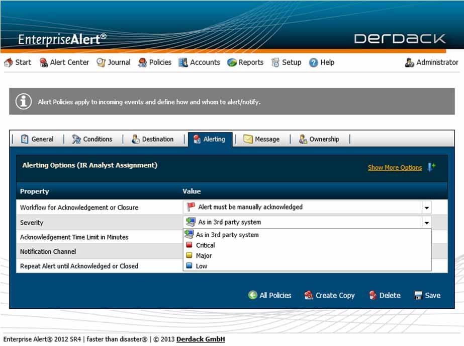 Enterprise Alert notifies the user on all configured channels, depending on the notification procedure (either broadcast or escalation) and then waits for a response from the user until the