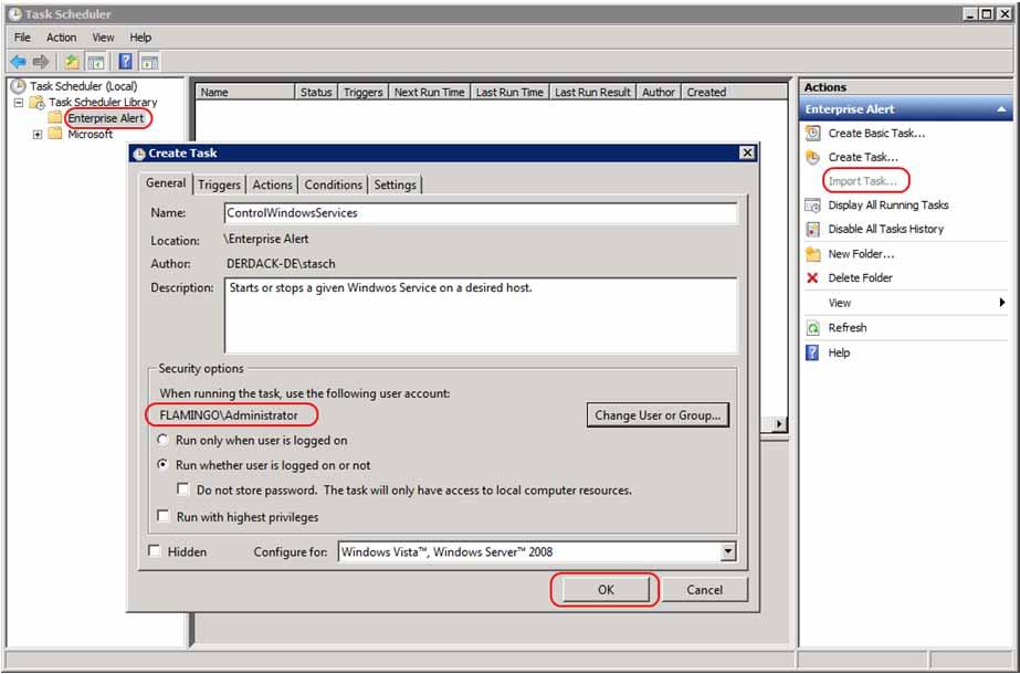 Next, open the Windows Task Scheduler on the Enterprise Alert machine by clicking on Start and then enter Task Scheduler. Click on the search result to open Windows Task Scheduler.