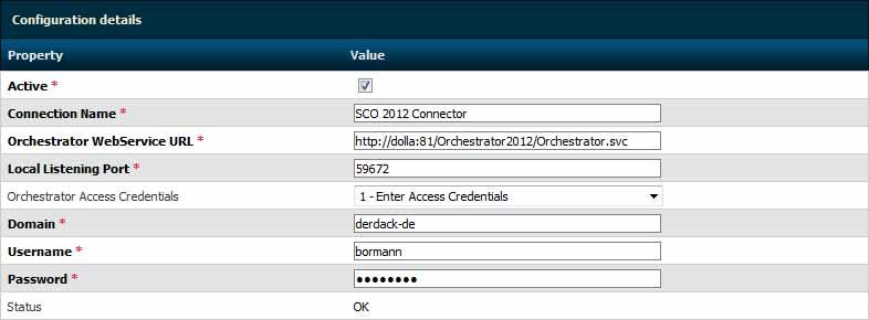 The following connection properties must be set for a valid SCO connection: Connection Name: A unique name identifying the connection in Enterprise Alert Orchestrator Web Service URL: The URL of the