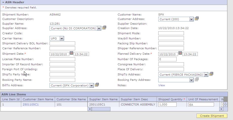 Creating an ASN continued Use the scroll bar to find all applicable fields. Under ASN Line Items fill in the fields that are applicable.