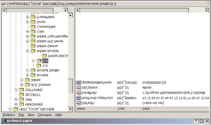 In this example, the registry key is SOFTWARE\Adobe\Acrobat Distiller\5.0. Figure 61.