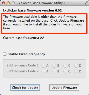 Downgrade Base Firmware If you would like to downgrade base firmware: 1. Place the older firmware hex files in the root of the folder containing your iclicker Base Utility.