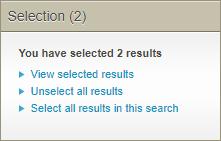 Selection box - shows the number of tasks currently selected in brackets, and the following links: View selected results click this link to display only