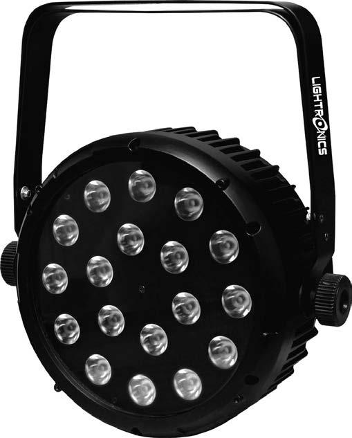 Page 1 of 6 FEATURES AND SPECIFICATIONS LEDS: 18, 12W each (RGBWA, 5 in 1) White LED Color Temperature: 8000-8500K Beam angle: 30 º Control system: DMX-512 + Stand Alone Modes DMX channels: 5/9 DMX