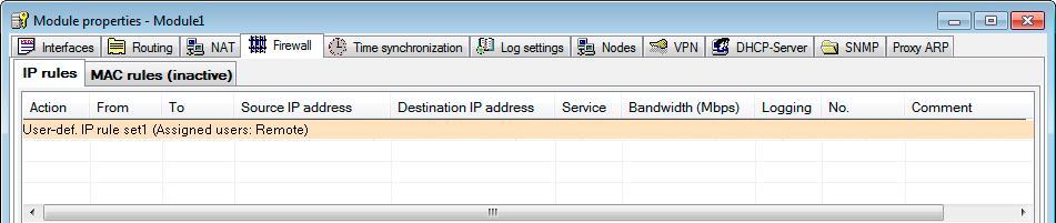 Firewall in advanced mode 3.2 Creating user-specific firewall rules 2. You can check the assignment by reopening the dialog for setting the module properties and selecting the "Firewall" tab.
