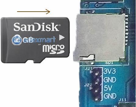Micro SD Card Connector The correct way of inserting the SD card is given below. Pressing the card in the direction shown will lock the card.