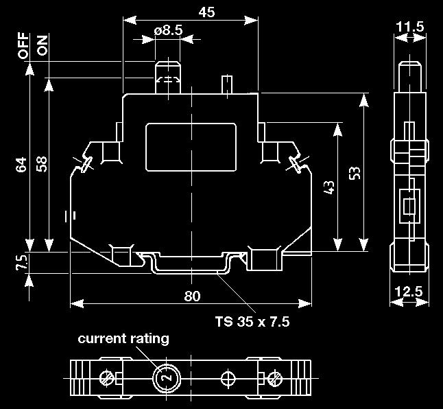 CB4200 Series Supplemental Circuit Breakers CB4200 Series Internal Wiring Diagram Dimensions in mm CB4200 Series Internal Wiring Diagram Dimensions in mm Rated voltage & current Creepage resistance