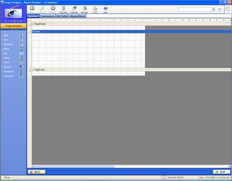 Report Designer Context Menu Report Designer Context Menu Figure 9: Blank Report Canvas with Page Header, Detail and Page Footer Sections Position the mouse anywhere in the