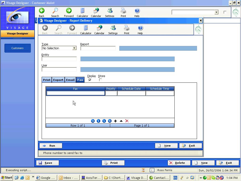 Server Side / Client Side Printing Fax, Display and Multi Destinations Fax You can also send this report out to a fax Figure 116: Output options for reports include fax. 1. Enter Fax Number 2.