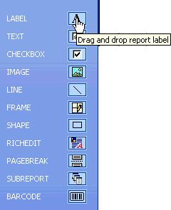 Cursor image will change from arrow to a hand. Figure 27: Select Label Element to add to a report 2.