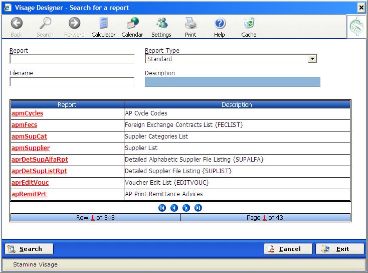 Search for a Report Figure 61: Search Screen displaying ALL Standard Reports Navigate through this list to locate the required report by using the Navigation buttons. 2.