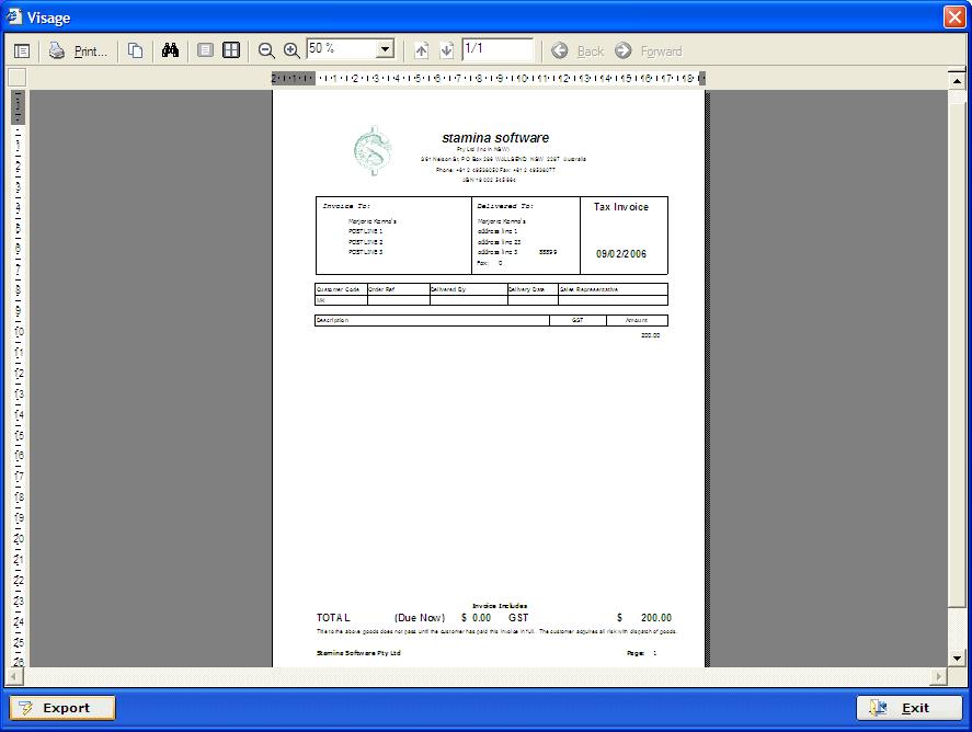 Viságe Reporter Report Example 2 AR Document REPORT OUTPUT The below screen image will be how the Invoice will