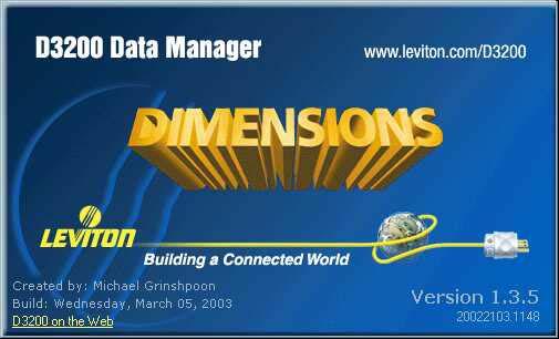 Dimensions D3200 Software Instructions Page 21 of 29 About D3200 DM Hyperlink points to the D3200 website to look for