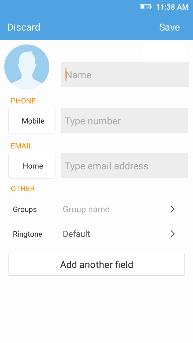 Contact information entry field Note: You may add individual contacts to any of the home screens by entering the contacts menu, clicking on the specific contact, pressing menu,
