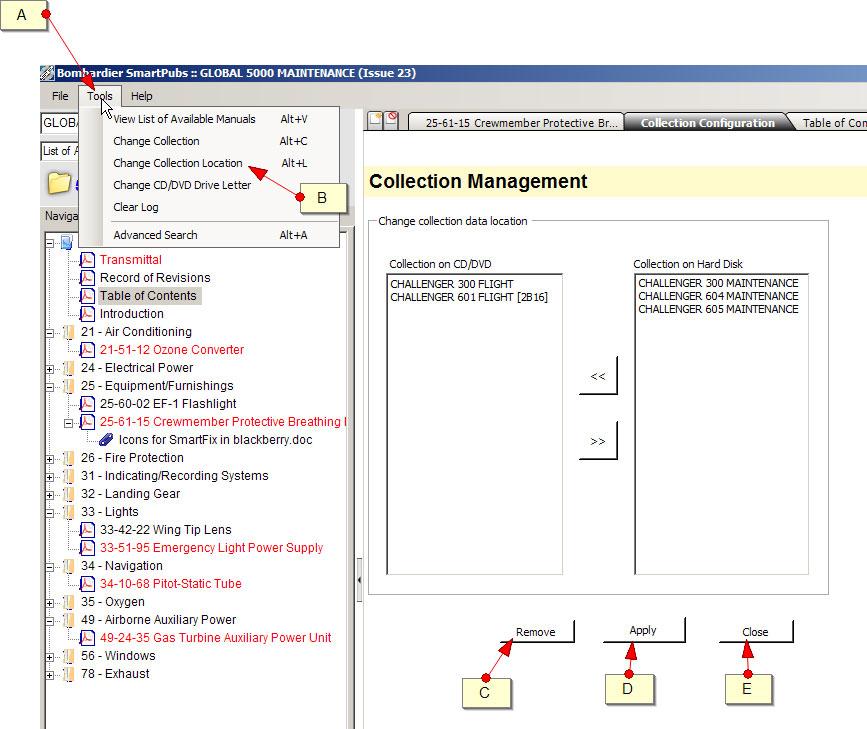 Collection Management (desktop viewer only) A. Tools menu B.