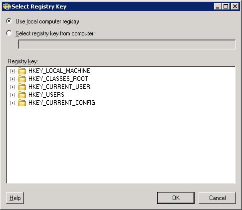 Managing Activity Definitions Chapter 5 Using Windows Activities Selecting a Registry Key Use the Select Registry Key dialog box to select the registry key to be used in the Query Windows Registry