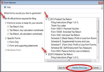 28) In the Form Selection window, select All official forms required for filing,