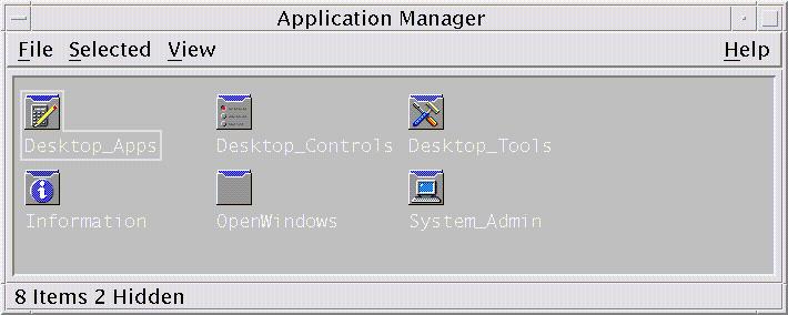 Window menu button Contains information files such as READMEs and AnswerBook documentation Contains OpenWindows applications Help menu (available in all CDE applications) Minimize button Maximize