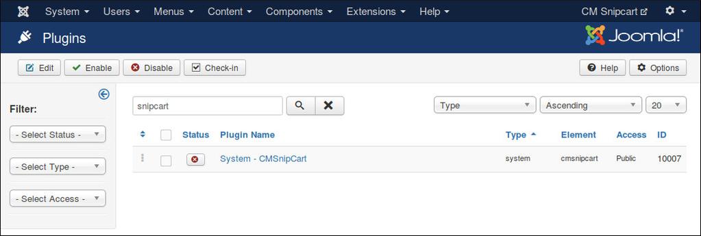 CHAPTER 4 CMSnipcart system plugin After enter your public API key in CMSnipcart component s configuration, you need to check if Snipcart can connect to your site.