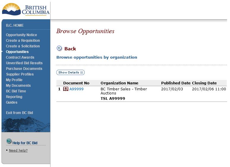 1. Browsing Opportunities Click on the Document No.