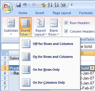 To add banded rows or columns to a PivotTable: click anywhere in the PivotTable to select it. Under the design tab click Banded Rows and Banded Columns check box in the PivotTable style options group.