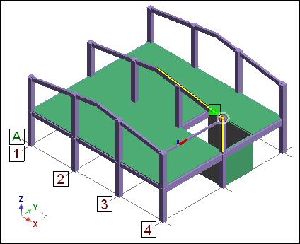 4. Create two purlins: The first one by snapping to the top of the A4 and B4 columns of the first floor: Figure 68: Creating the first purlin The second one