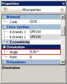 Orientation In the Orientation category, enter 9 in the Angle field. Releases Figure 72: Setting the purlins orientation angle Expand the Total releases category.