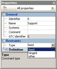 3. In the Properties window, on the Restraints category, from the Type drop-down list, select Fixed. 4.