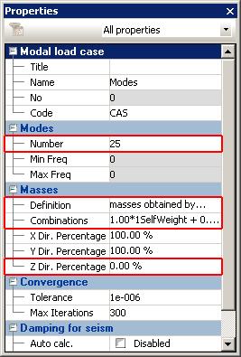 In the Properties window make the following settings: Modes In the Number field enter the number of modes to calculate for the modal analysis: 25.