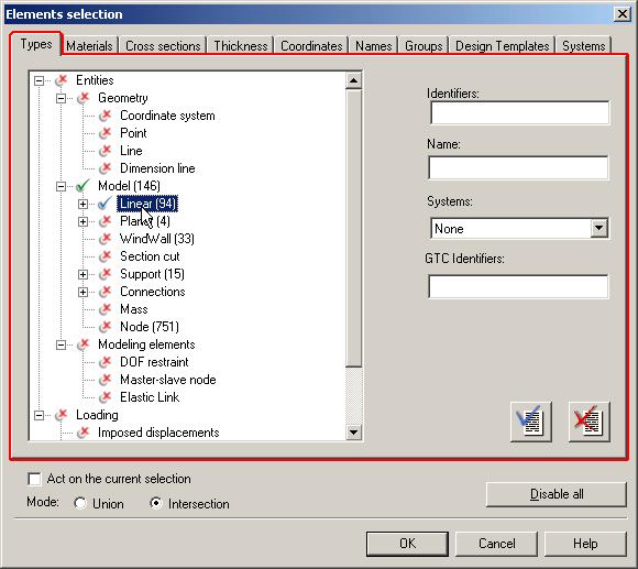 Displaying F. E. results on the linear elements of the structure Displaying displacements on linear elements of the structure along the global Z-axis 1. On the Analysis - F. E. Results toolbar, from the Available results for planar elements drop-down list, select None: 2.