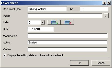 In the Cover sheet dialog box, make the following settings: In the Document type field, enter Bill of quantities. In the N field enter the ID number 01.