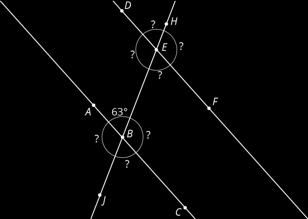 14.2: Cutting Parallel Lines with a Transversal Lines and are parallel. They are cut by transversal. 1. With your partner, find the seven unknown angle measures in the diagram.