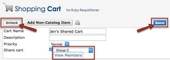 Once Share cart is checked, a drop-down will display to allow you to select the group with whom you want to share your cart.