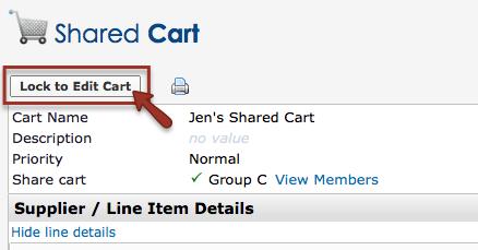 Cart Lock Feature: When adding items from a punchout site, the system will lock the cart automatically to keep other users from editing while a group member is in a punchout session.