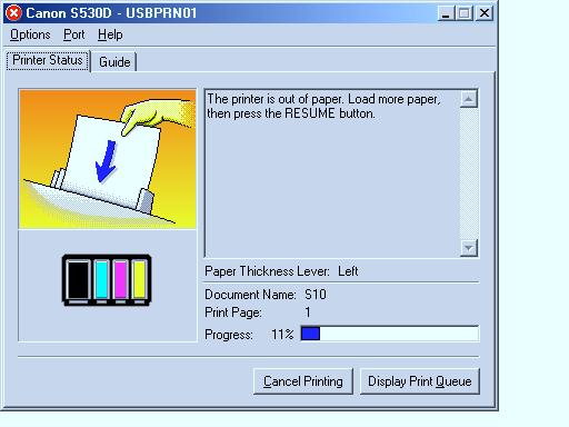 Printer Driver Functions (Windows) When errors occur or ink runs low The BJ Status Monitor is automatically displayed when an error