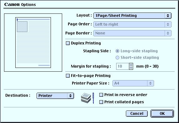 Printer Driver Functions (Macintosh) Options Dialog Box To open the Options dialog box, click the Options... button in the Print dialog box.