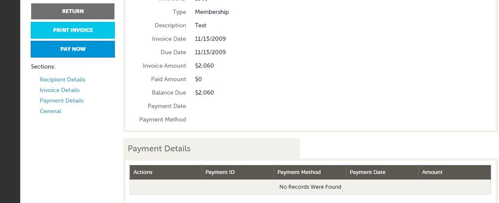 Manage Profile - Invoices (cont d) When viewing an invoice you can see the payment history associated to the invoice.