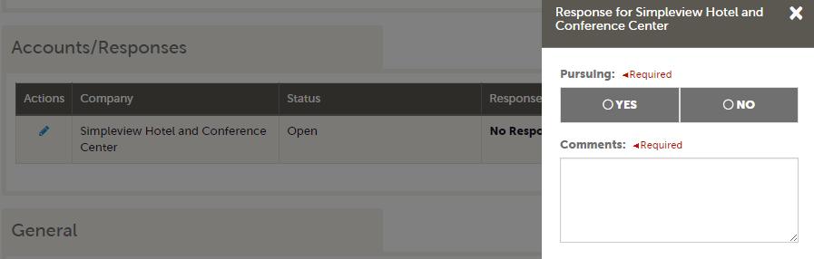 Opportunities Service Requests (cont d) If the Response Due Date has not passed, you are able to add/edit a response by clicking the Pencil icon in the Accounts/Responses section of the