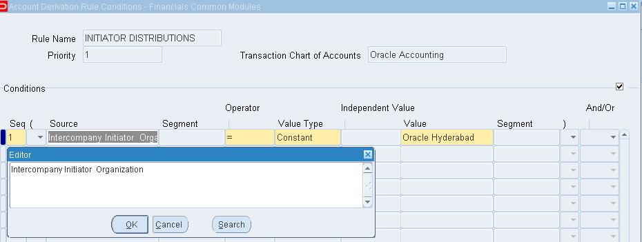 Enter the Rule code and Rule Name Select the Recipient Ledger s Chart of Account in Transaction and Accounting Chart of Accounts fields. In this example, it is selected as Oracle Accounting.
